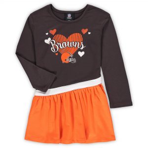 Cleveland Browns Girls Toddler All Hearts Jersey Long Sleeve Dress